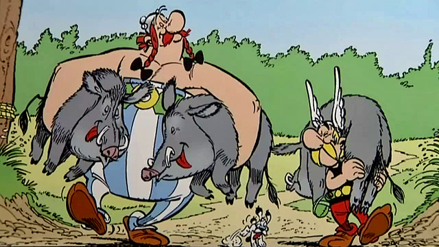 sanglier a la broche asterix obelix