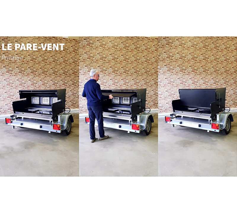 pare-vent tournebroche professionnel sur remorque