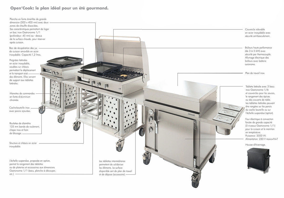 Cuisine d’été inox, Plancha gaz sur chariotFabrication française Open’Cook Mobi-Grill